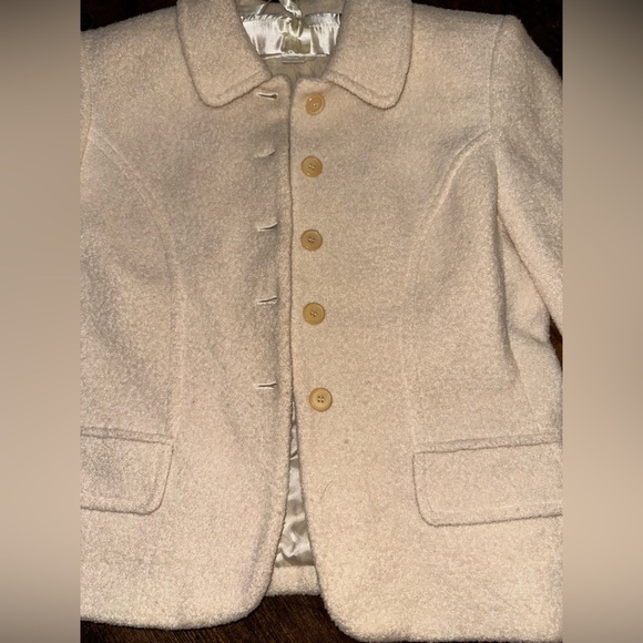 Cream Wool Blend Jacket with‎ Button Details - Picture 5 of 14